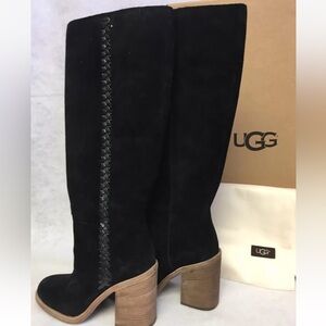 UGG Black Heeled Boots with Tan Sole